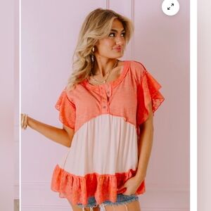 POL Pink Ruffled Short Sleeve‎ Blouse